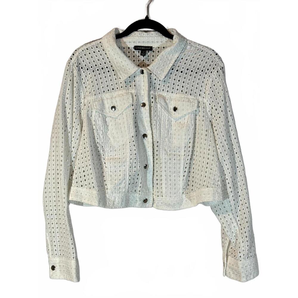 Lane Bryant White Eyelet Cropped Jacket Size 22